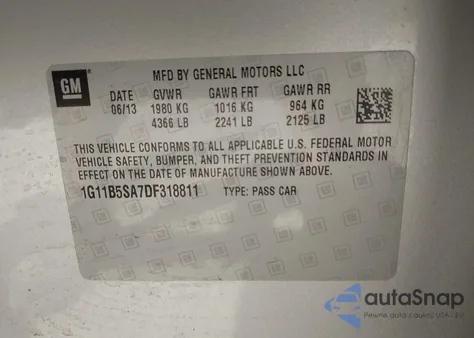 2013 Chevrolet Malibu 1Ls from USA, damaged, VIN 1G11B5SA7DF318811